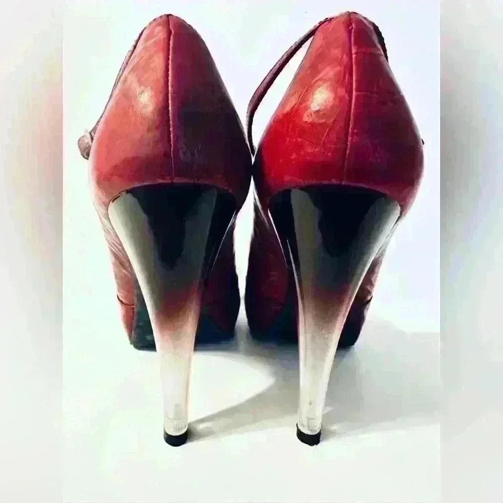 BCBGirls Ruby Red Rugged Patent Leather with Ombré Heels. Women’s Size 10